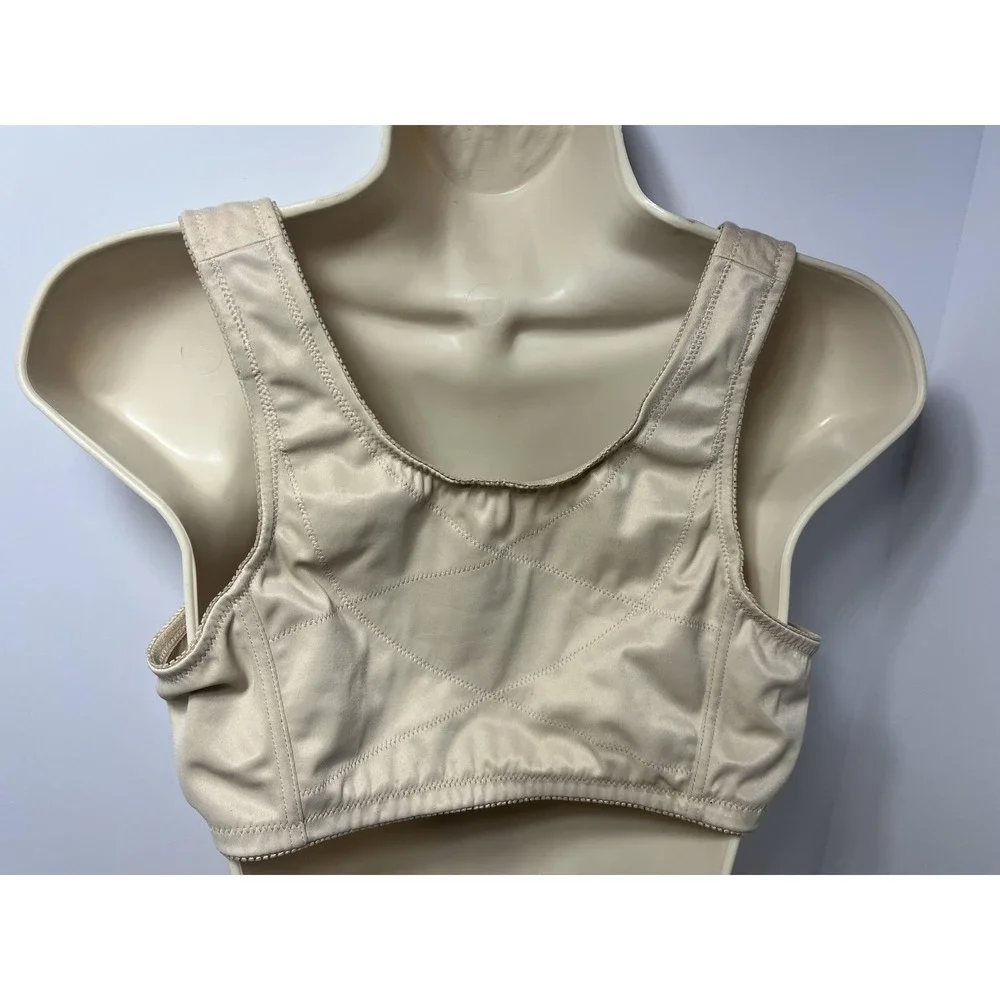 Exquisite Form Bra Womens‎ 38B Beige Lace Longline Wireless Front Close Unpadded